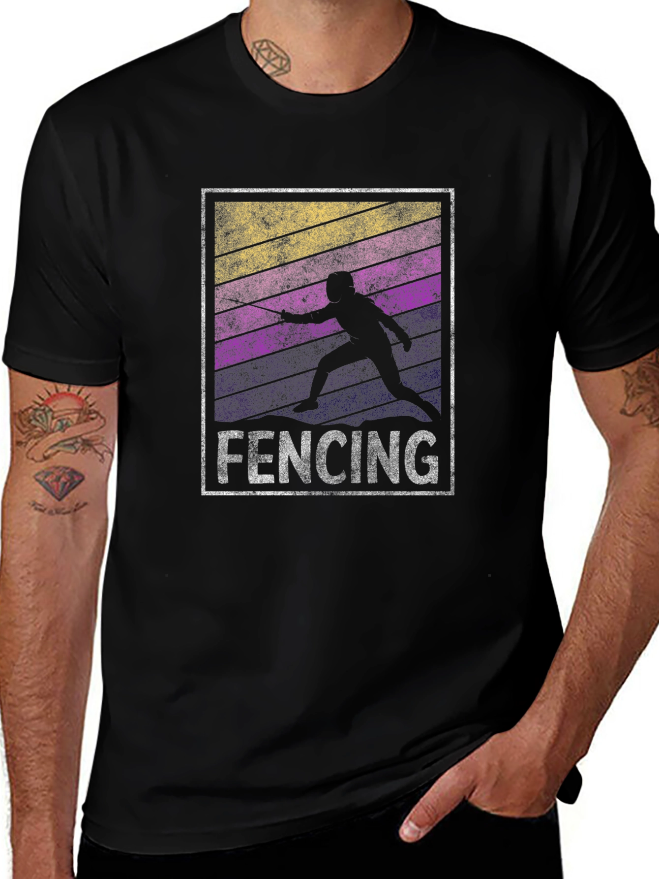Fencing Silhouette T-Shirt - Retro Style