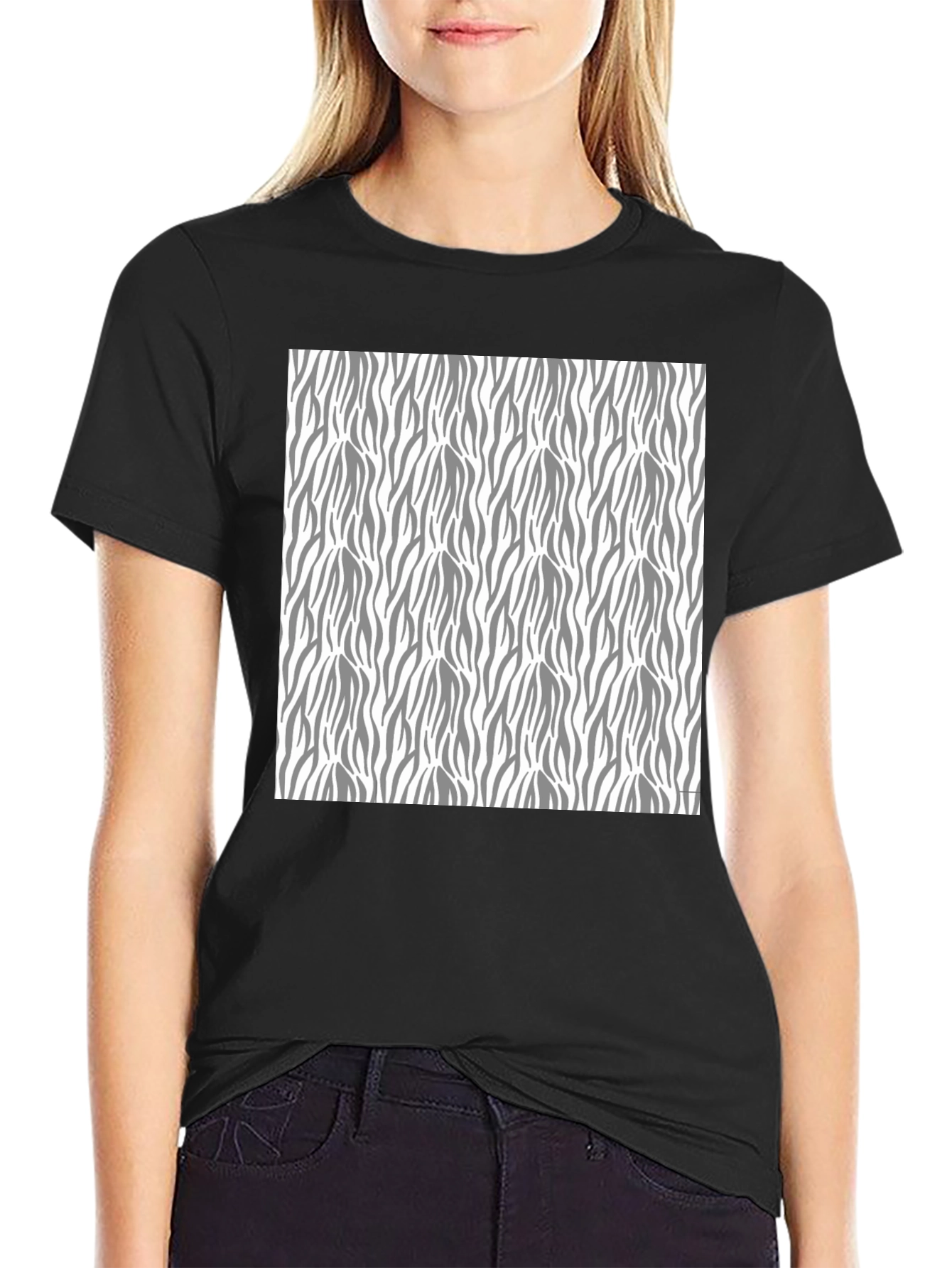 Stylish Black T-Shirt with Zebra Stripe Pattern
