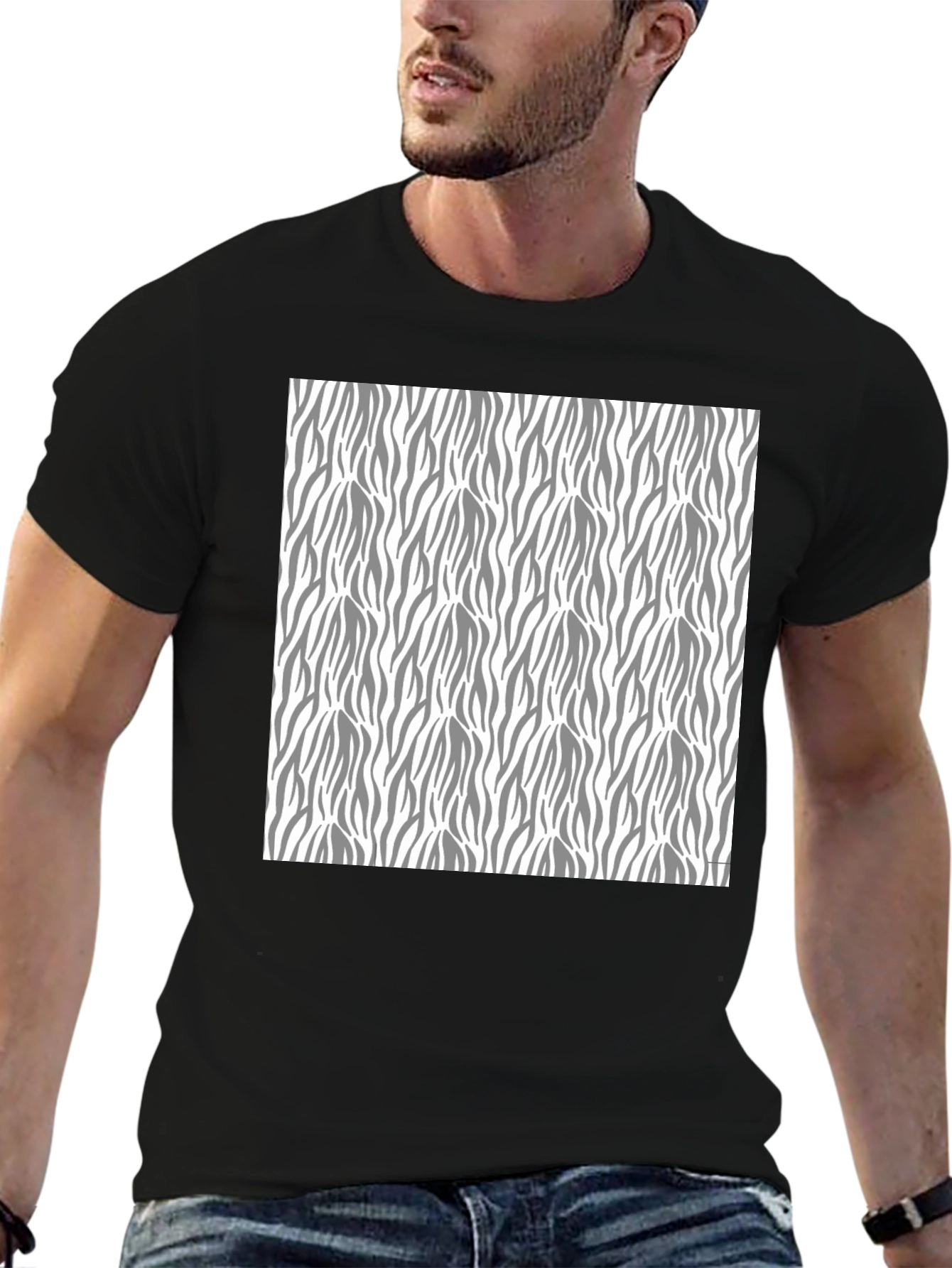 Stylish Black T-Shirt with Zebra Stripe Pattern