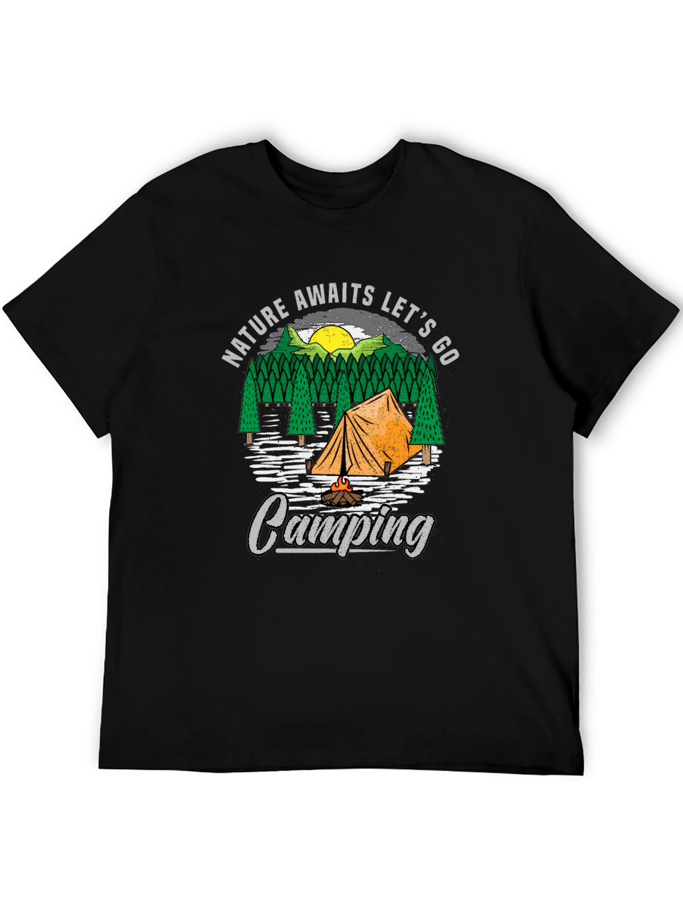 Nature Awaits Camping Graphic Tee - Black