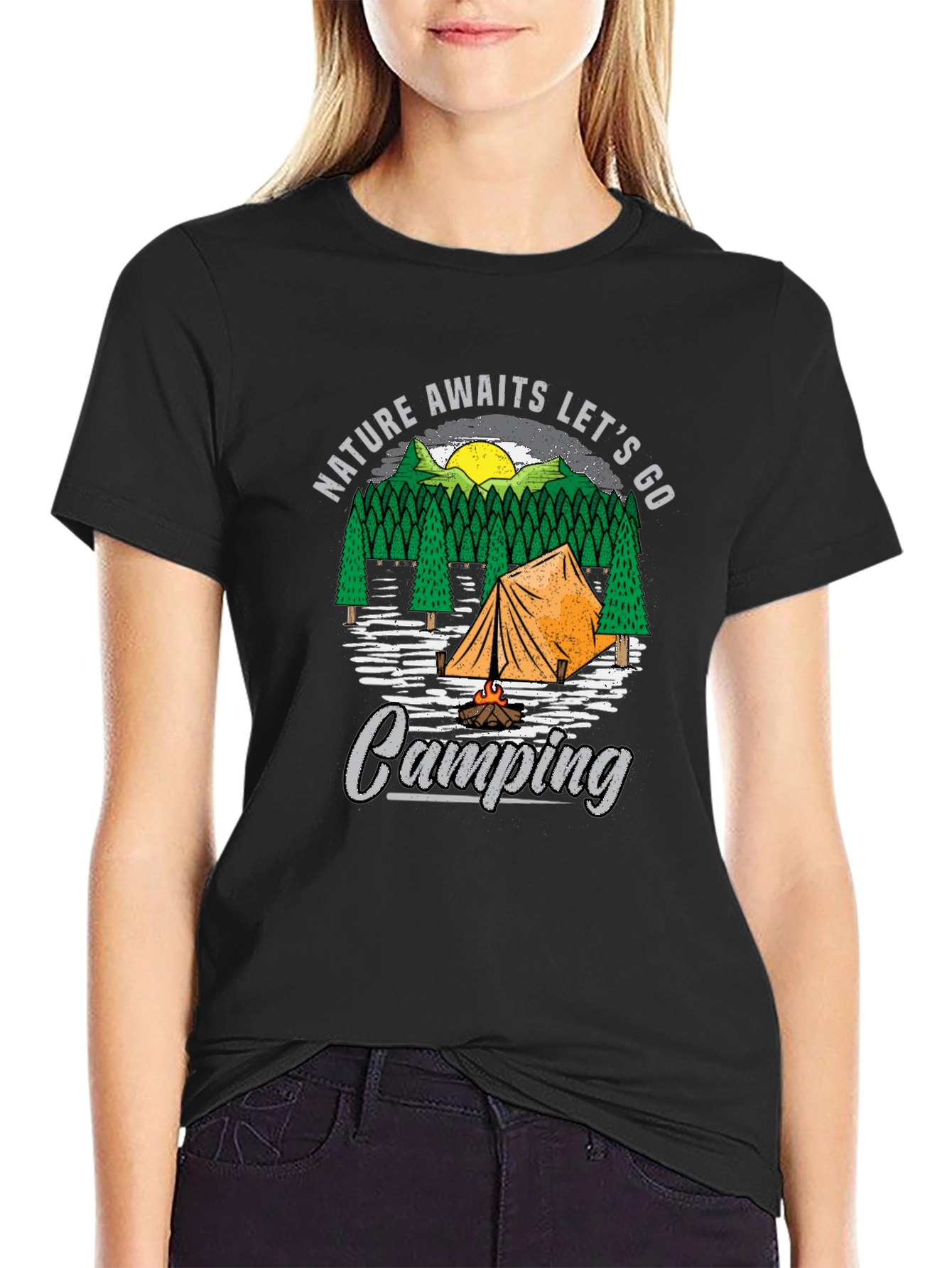 Nature Awaits Camping Graphic Tee - Black