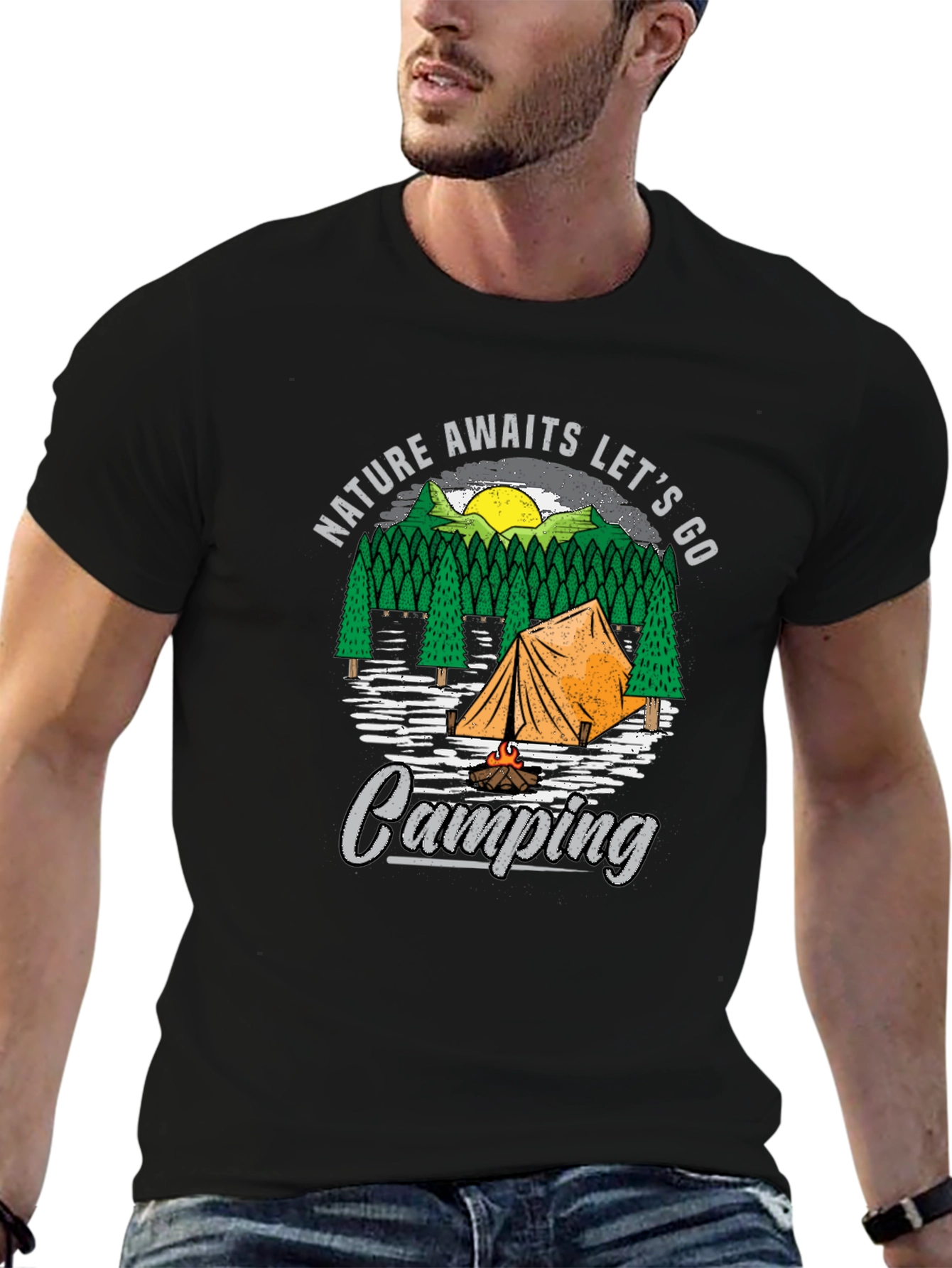 Nature Awaits Camping Graphic Tee - Black