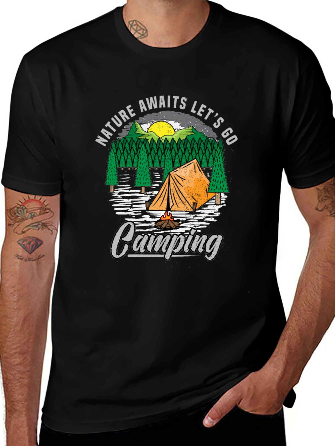 Nature Awaits Camping Graphic Tee - Black