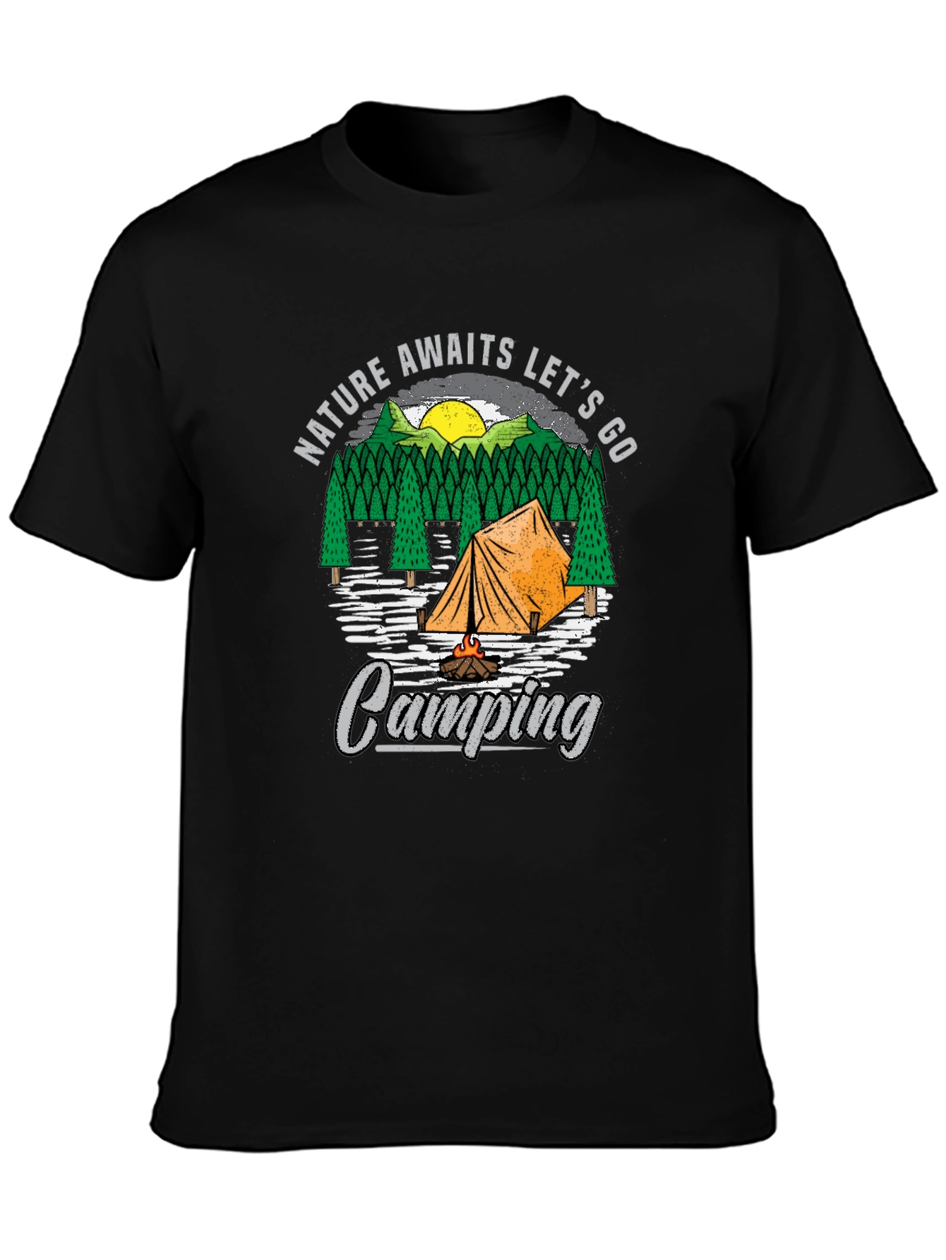 Nature Awaits Camping Graphic Tee - Black