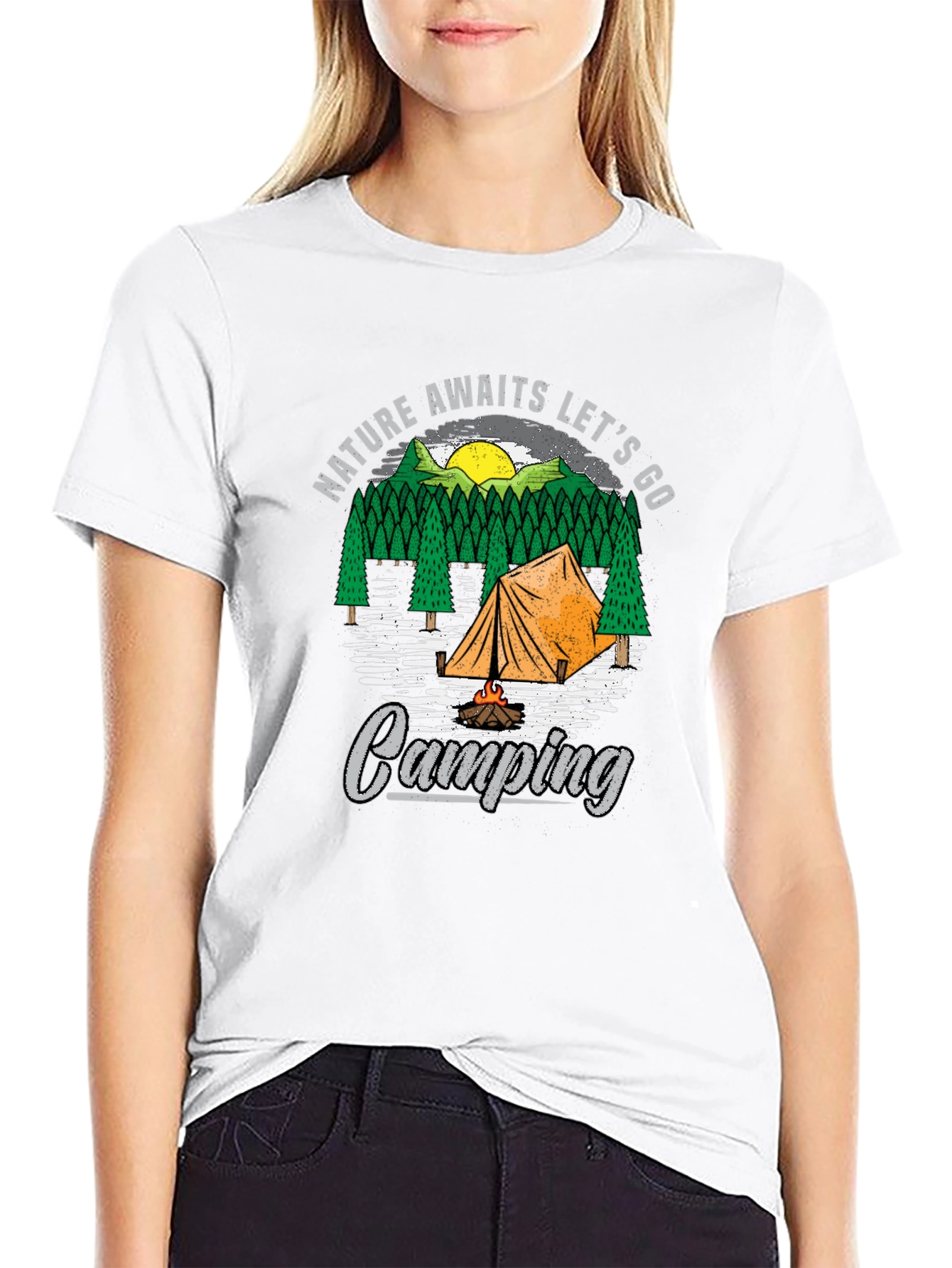 Nature Awaits Camping Graphic Tee - Black