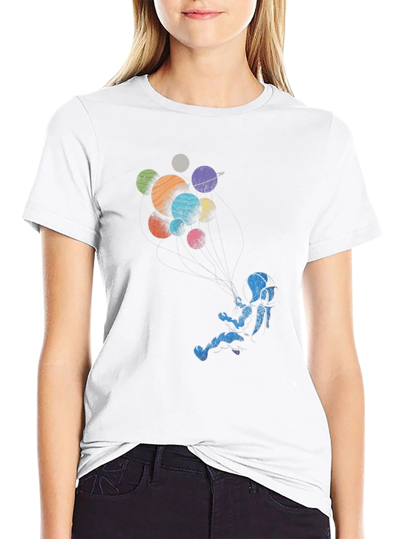 Astronaut Floating Among Planets Graphic Tee