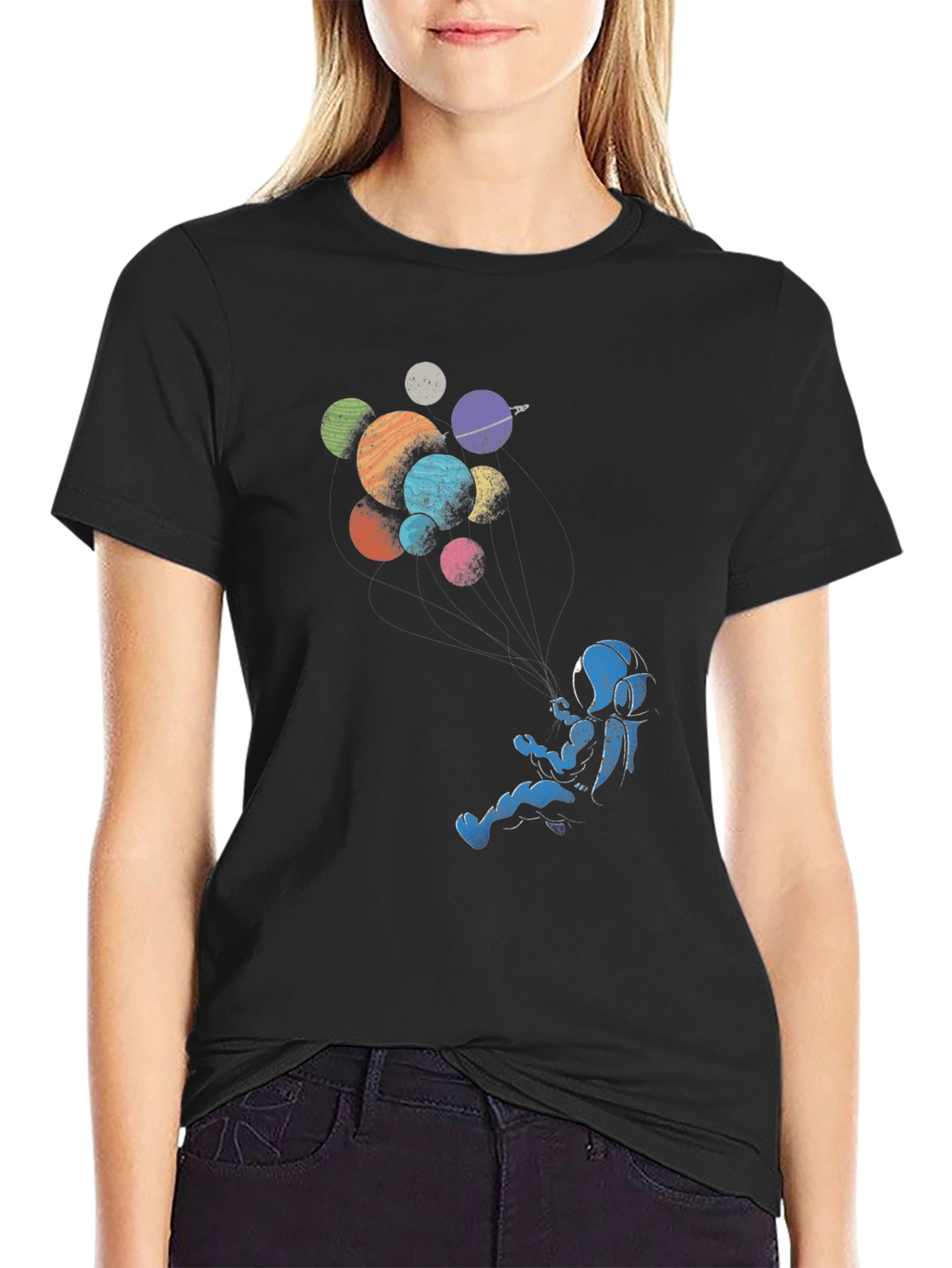 Astronaut Floating Among Planets Graphic Tee