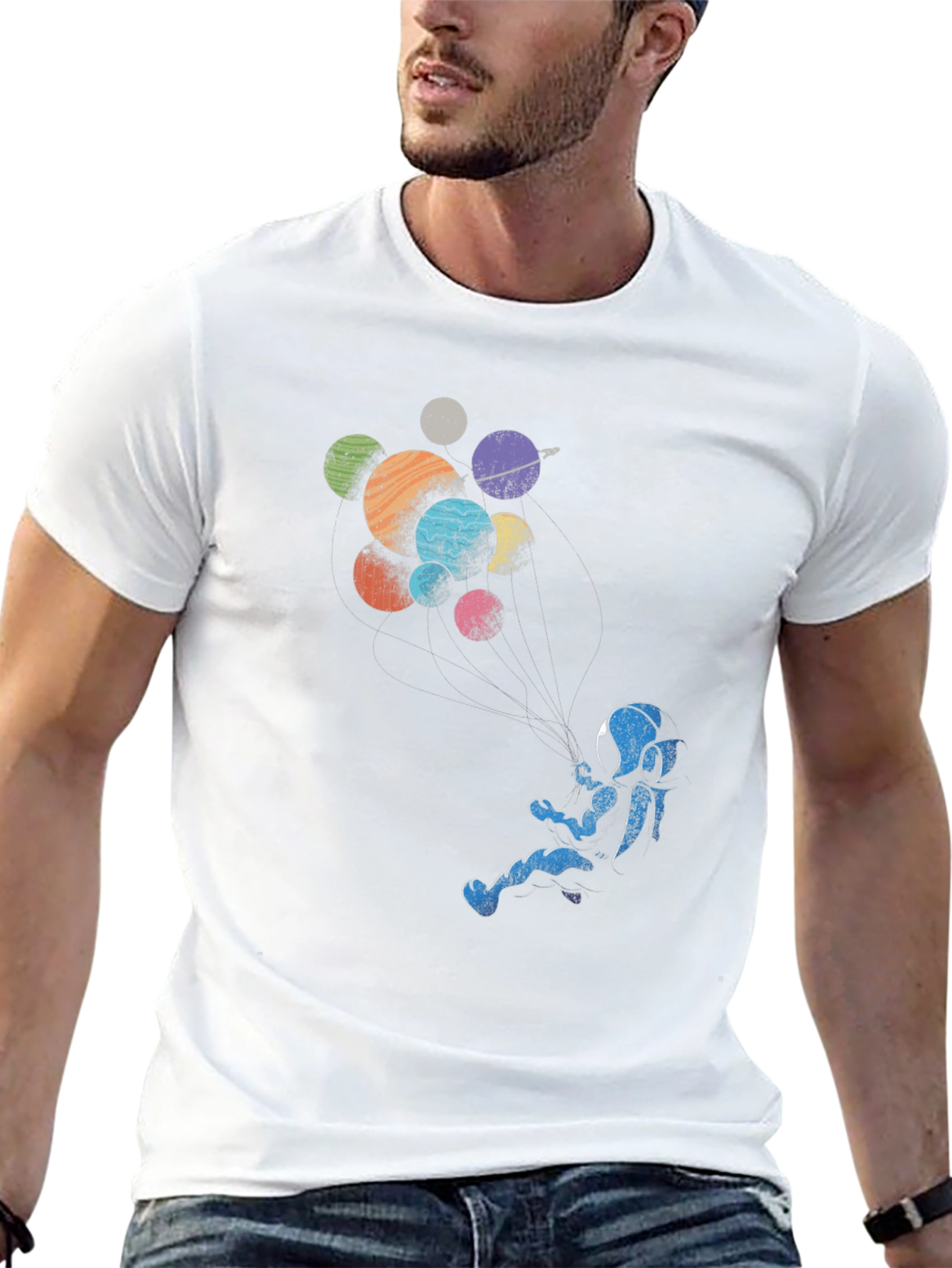 Astronaut Floating Among Planets Graphic Tee