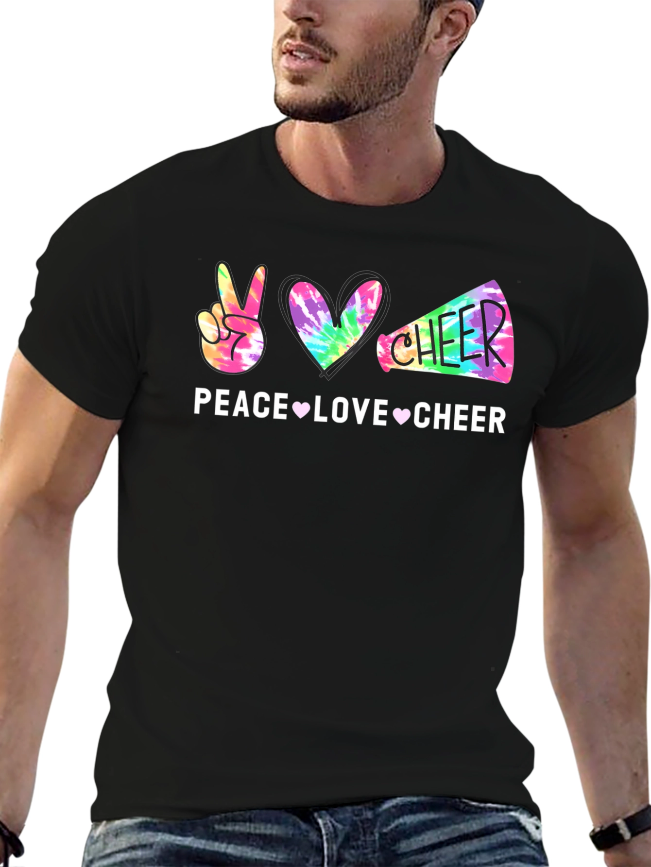 Peace Love Cheer Tie-Dye Graphic T-Shirt
