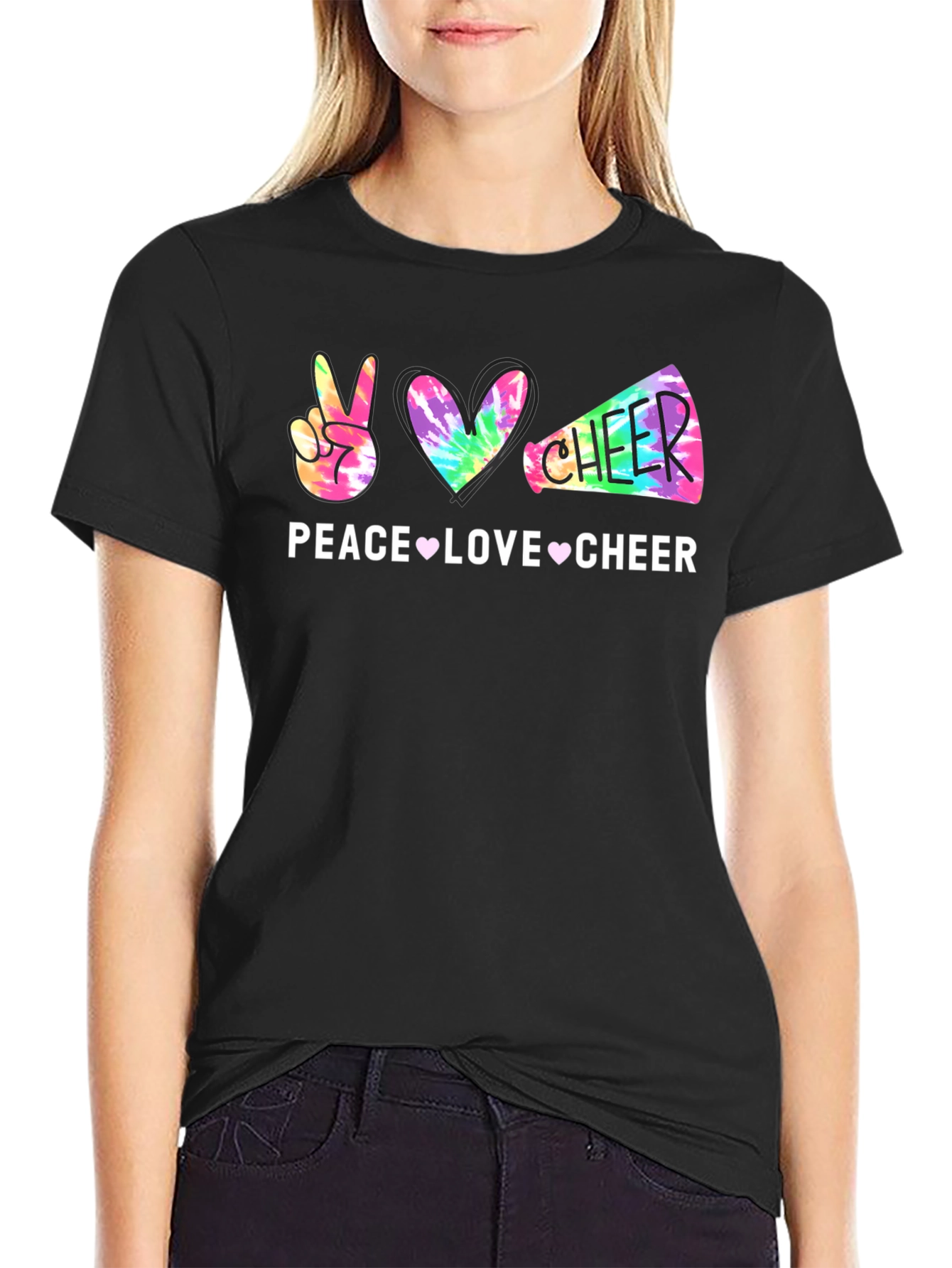 Peace Love Cheer Tie-Dye Graphic T-Shirt