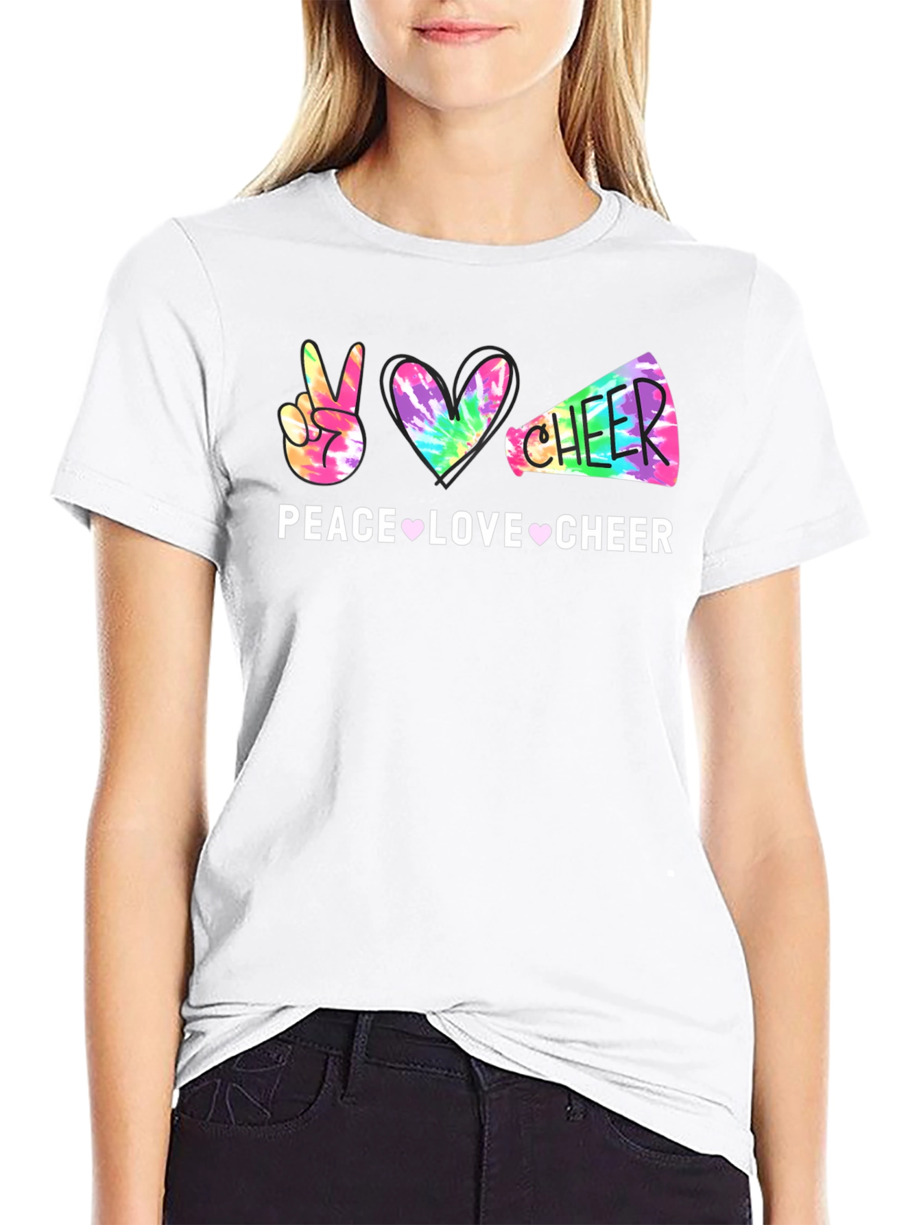 Peace Love Cheer Tie-Dye Graphic T-Shirt