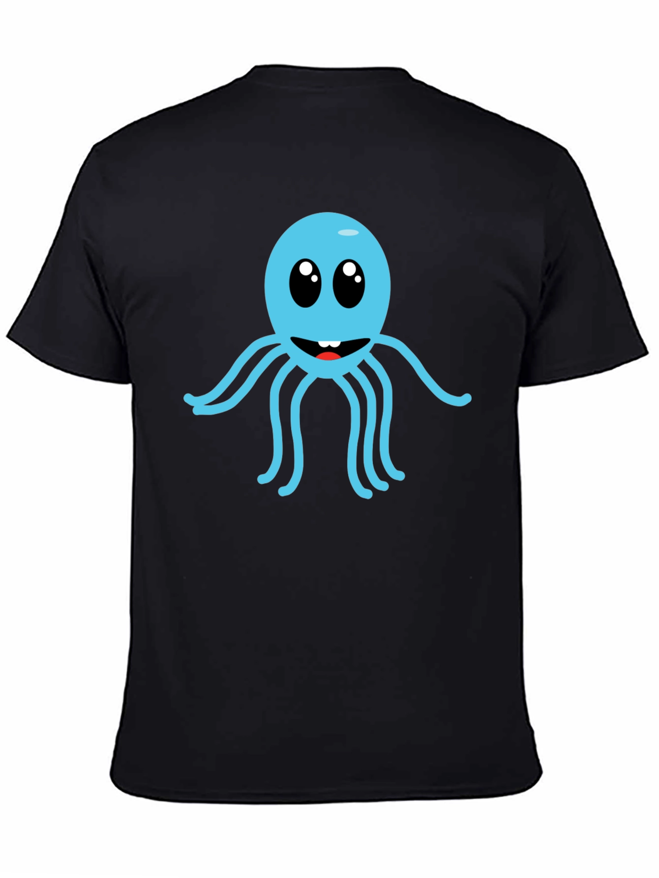 Cute Cartoon Octopus Graphic Tee - Black Cotton Shirt