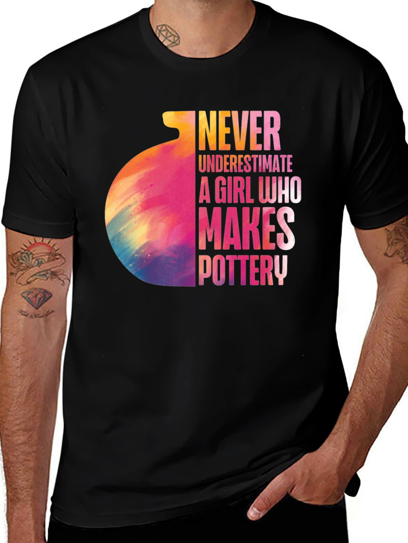 Never Underestimate Pottery Girl Black T-Shirt