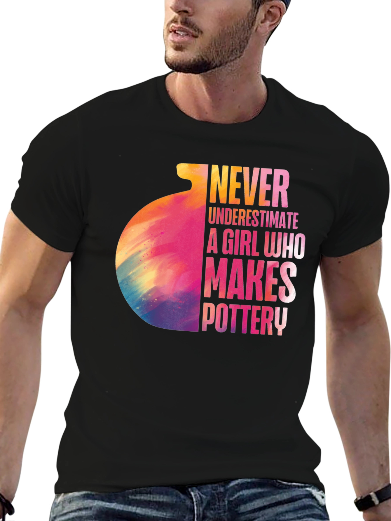Never Underestimate Pottery Girl Black T-Shirt