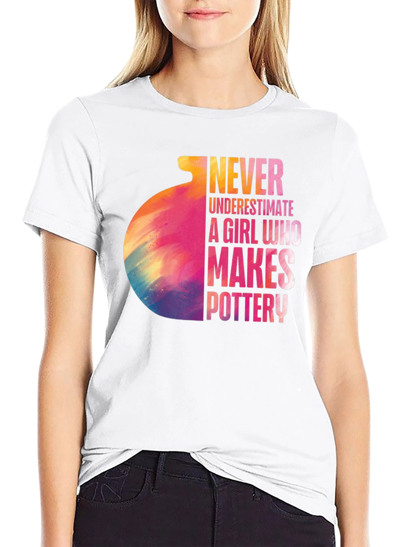 Never Underestimate Pottery Girl Black T-Shirt