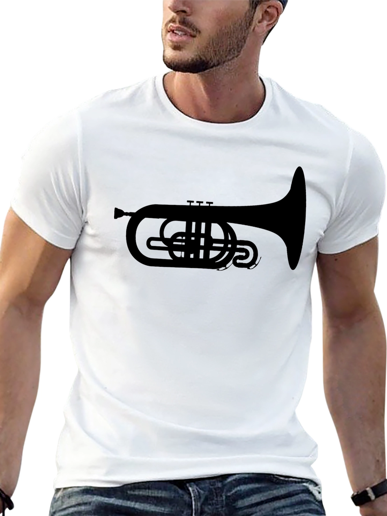 Black Trumpet Graphic Tee - Musical Instrument T-Shirt