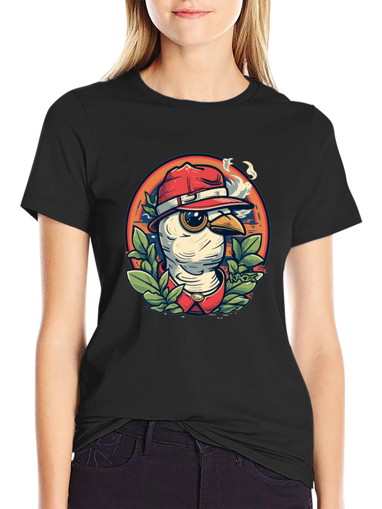 Cool Cartoon Bird T-Shirt - Black