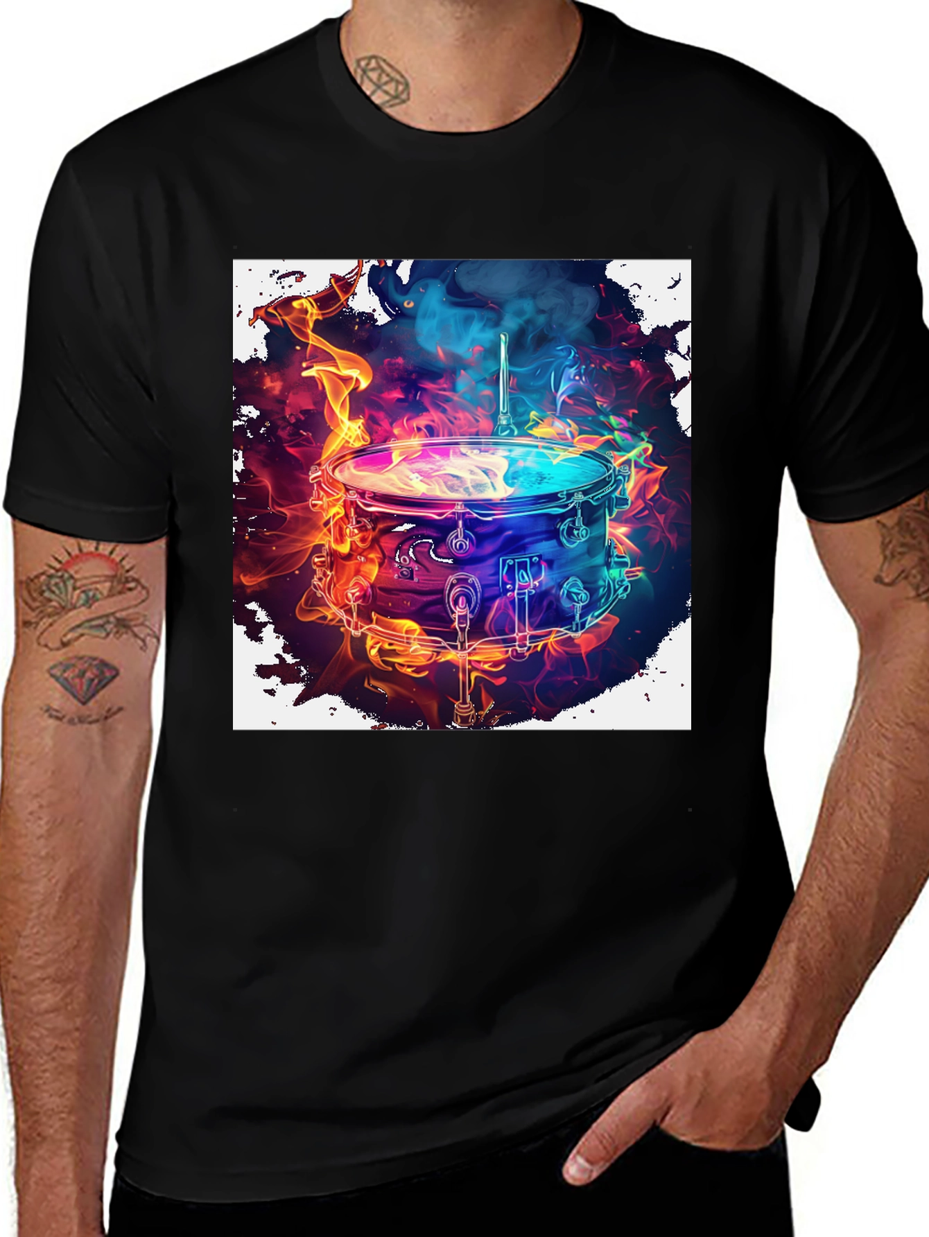 Flaming Drum Kit Graphic Tee - Rock On!