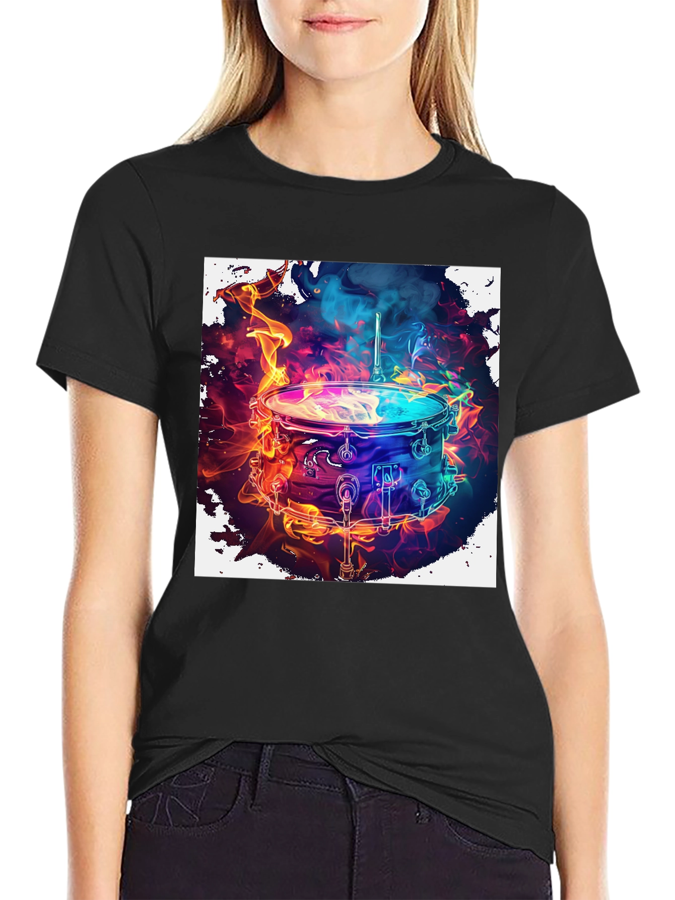 Flaming Drum Kit Graphic Tee - Rock On!