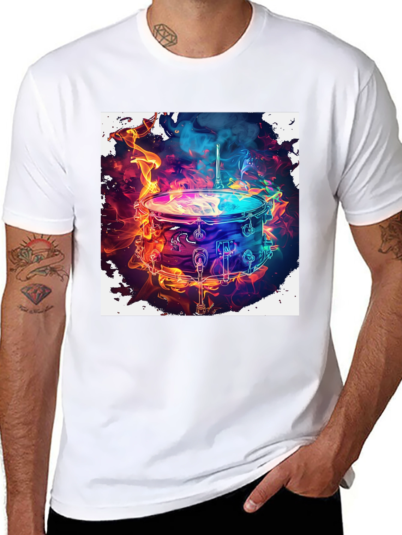 Flaming Drum Kit Graphic Tee - Rock On!