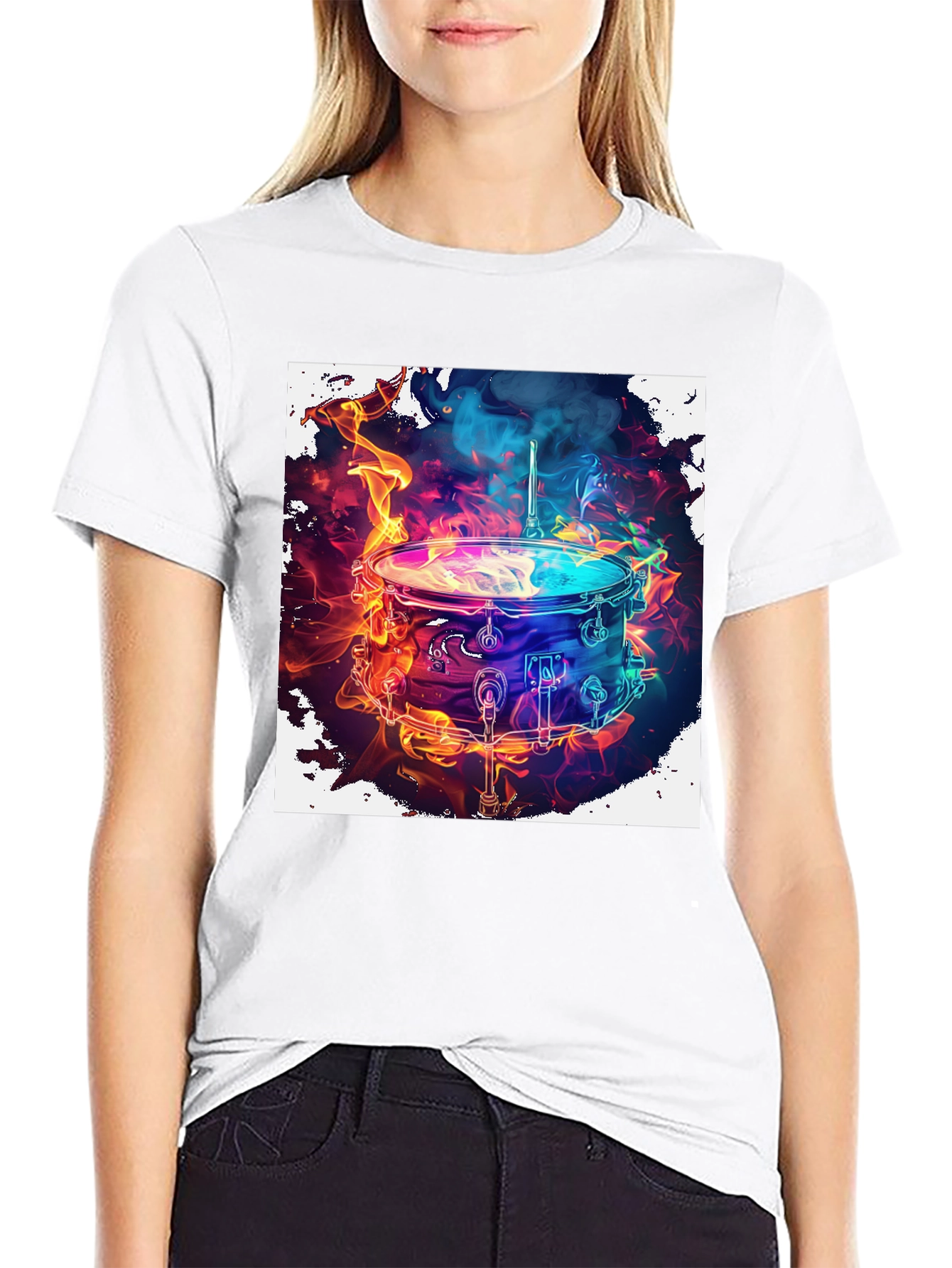 Flaming Drum Kit Graphic Tee - Rock On!