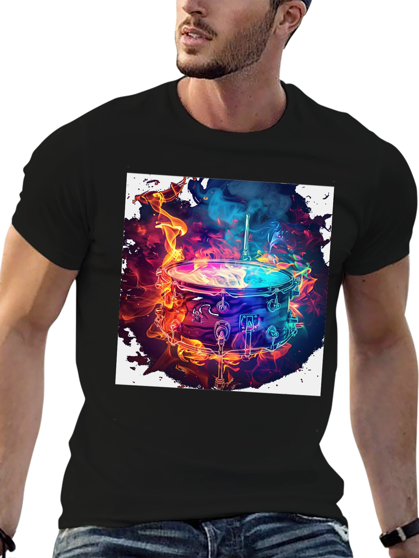 Flaming Drum Kit Graphic Tee - Rock On!