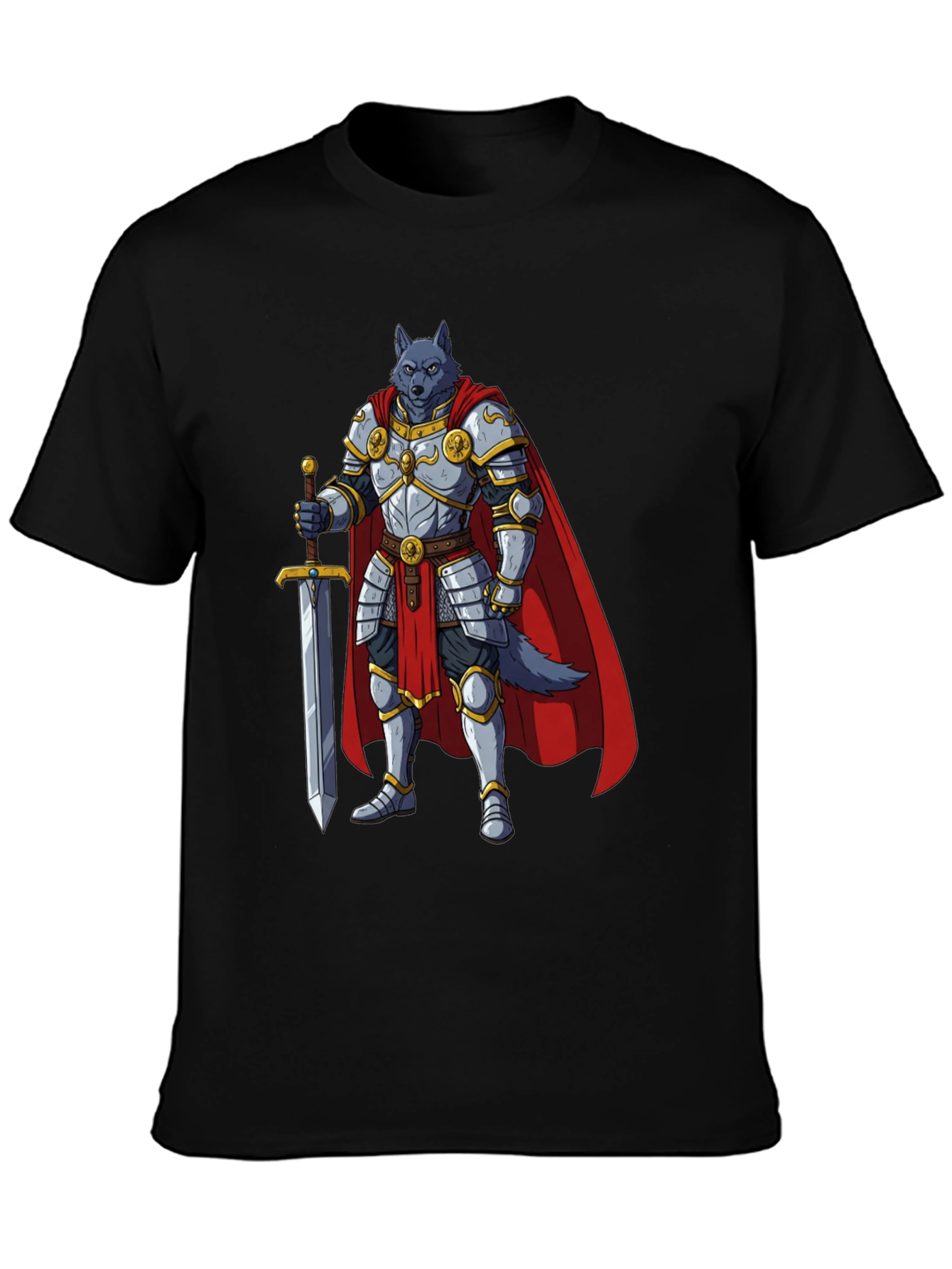 Wolf Knight Graphic Tee - Medieval Fantasy Shirt