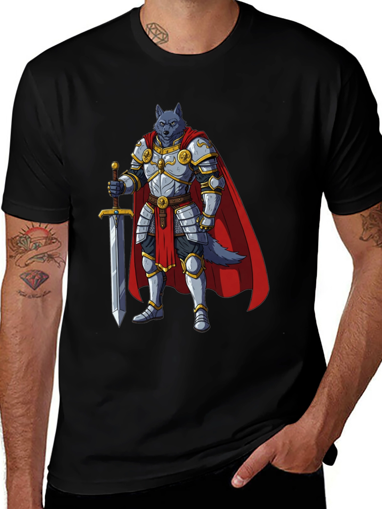 Wolf Knight Graphic Tee - Medieval Fantasy Shirt