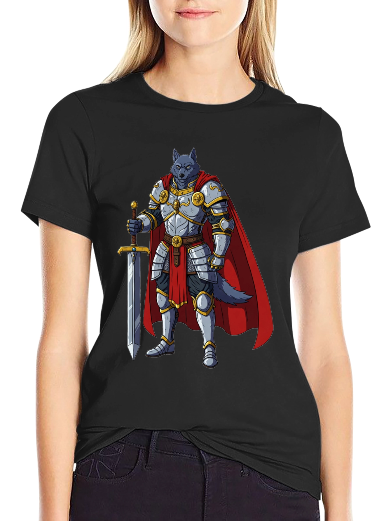 Wolf Knight Graphic Tee - Medieval Fantasy Shirt