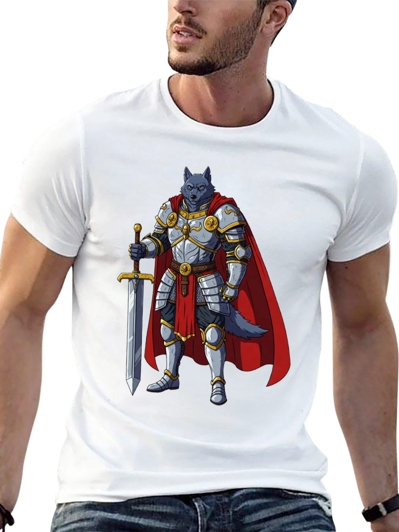 Wolf Knight Graphic Tee - Medieval Fantasy Shirt