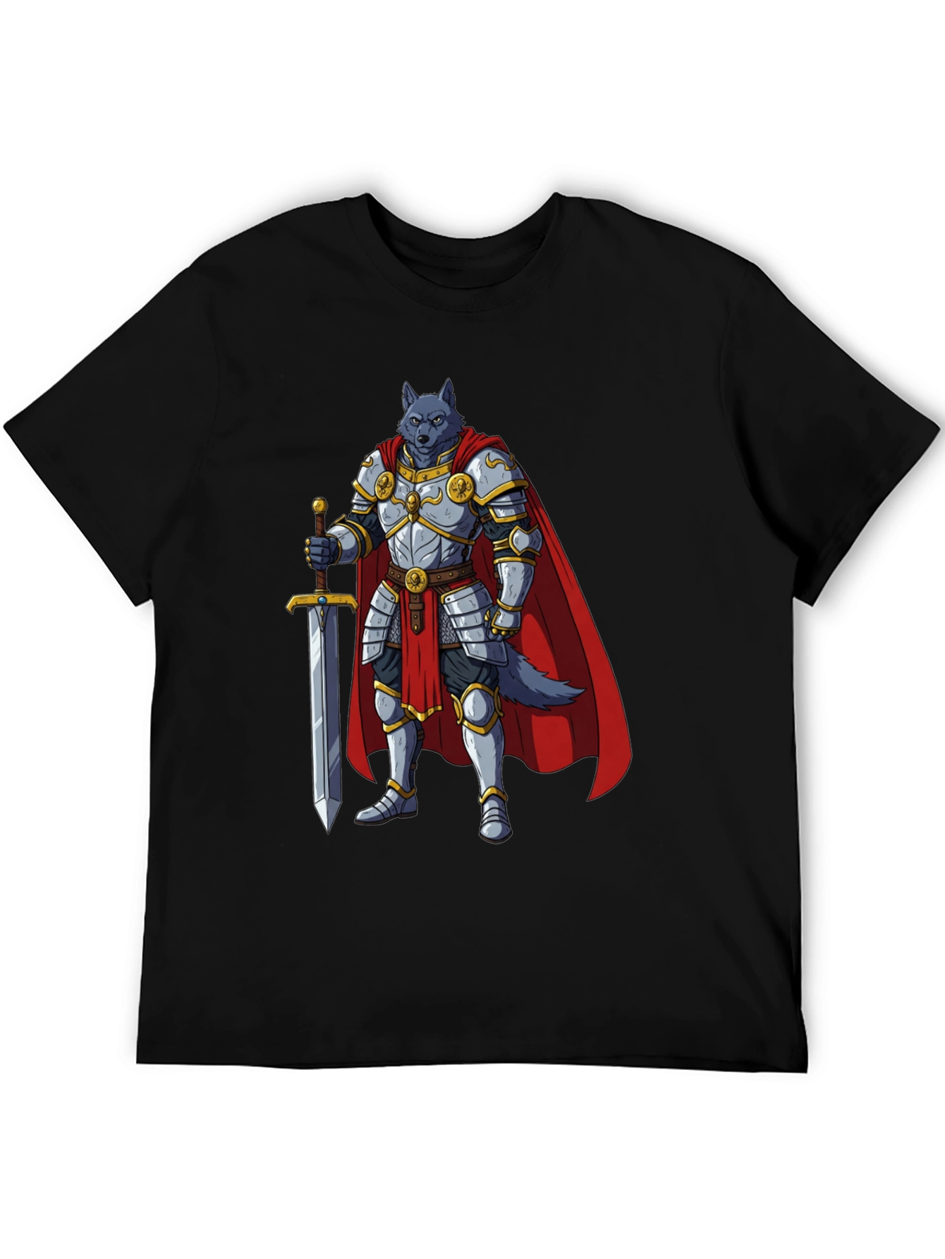 Wolf Knight Graphic Tee - Medieval Fantasy Shirt