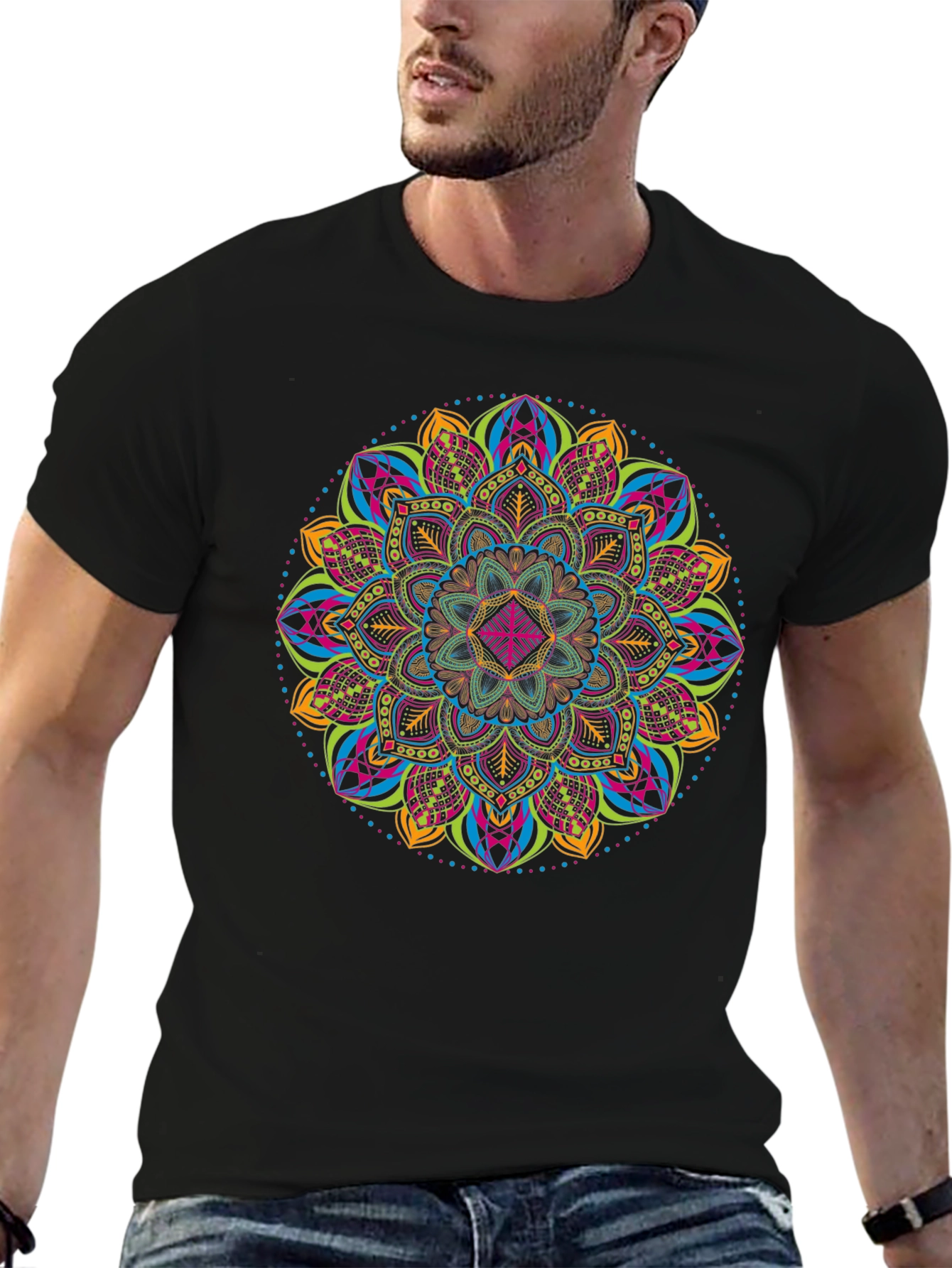 Vibrant Mandala Graphic Tee - Unisex Black T-Shirt