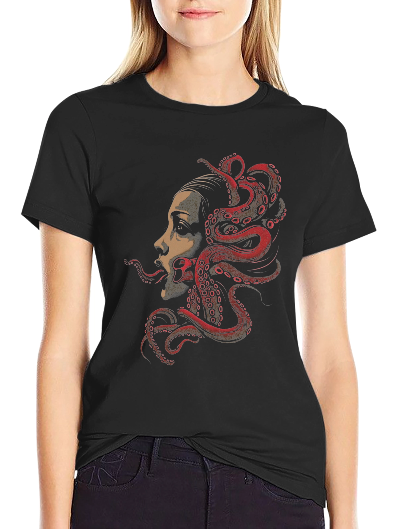 Octopus Woman Graphic Tee - Black