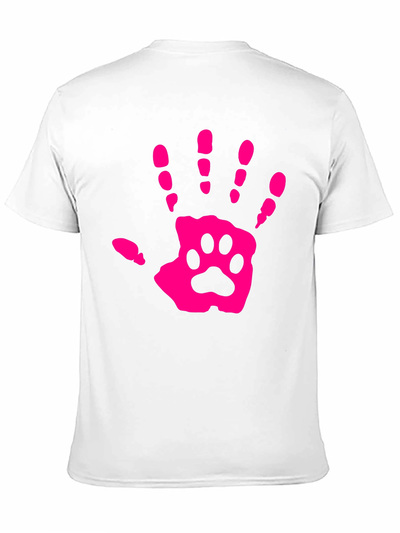 Pink Paw Print Hand Black T-Shirt
