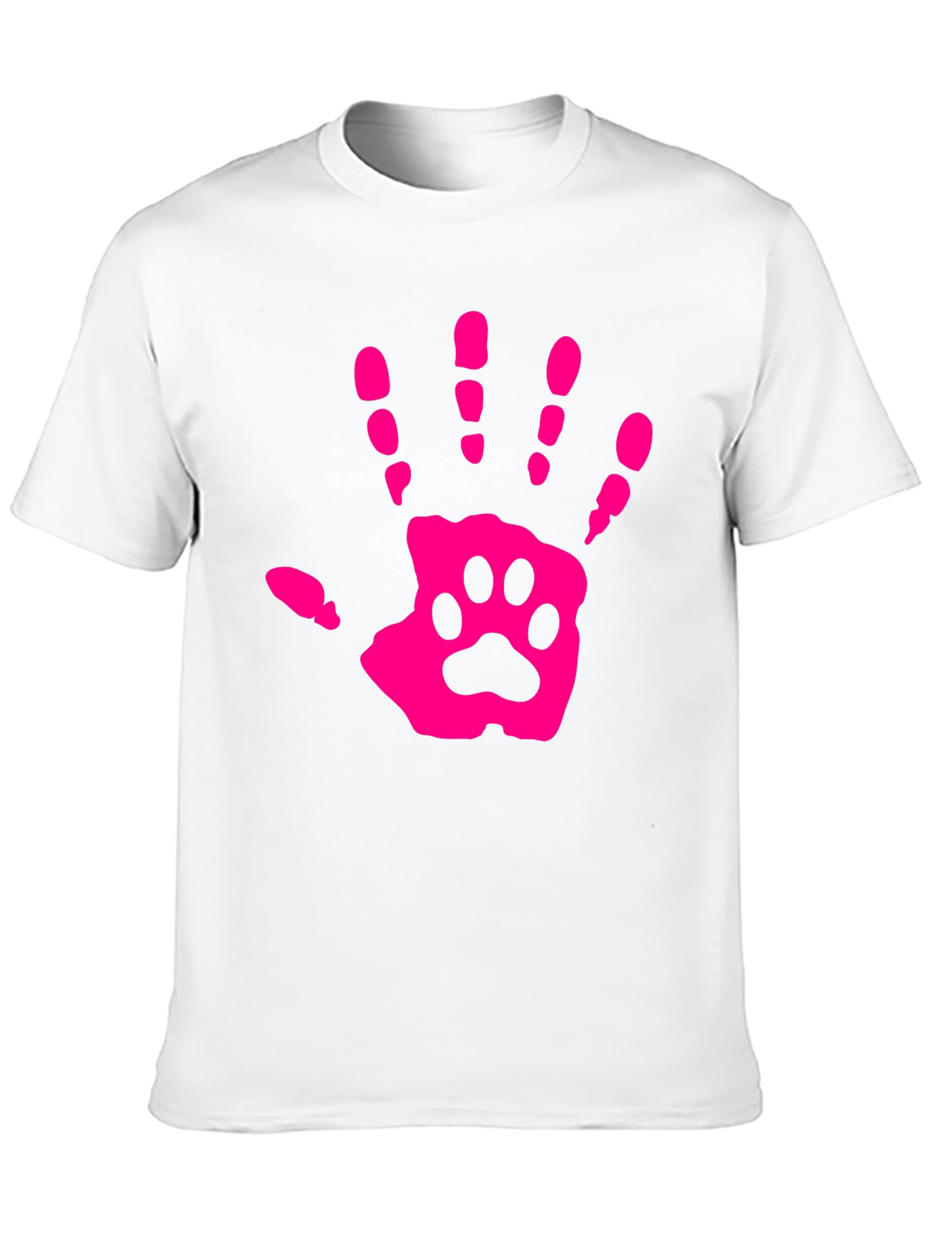 Pink Paw Print Hand Black T-Shirt