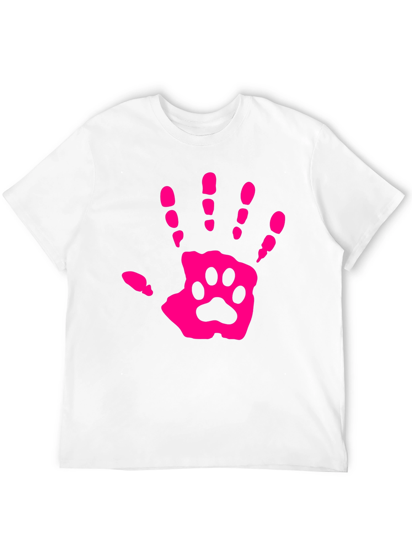 Pink Paw Print Hand Black T-Shirt