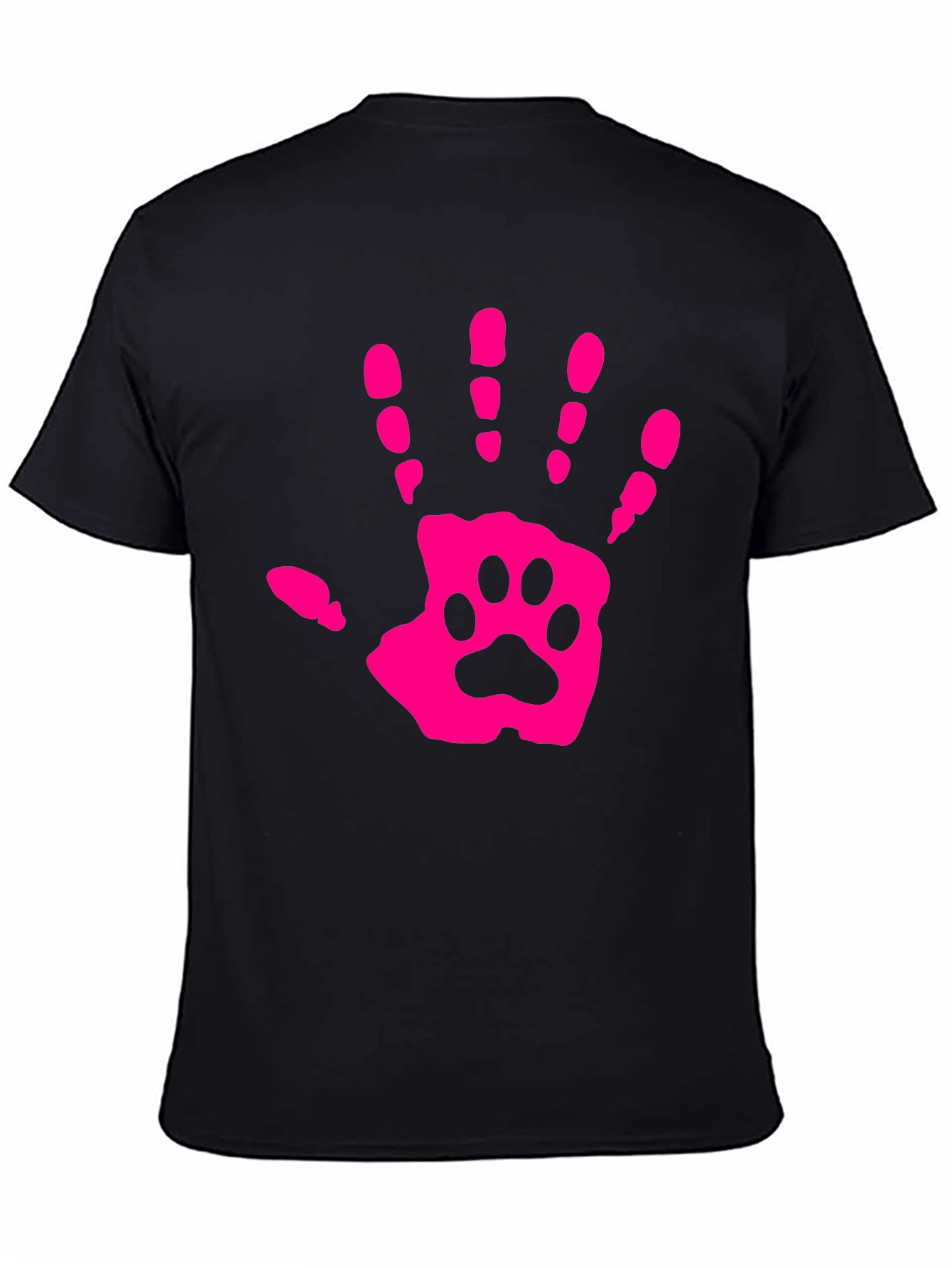 Pink Paw Print Hand Black T-Shirt
