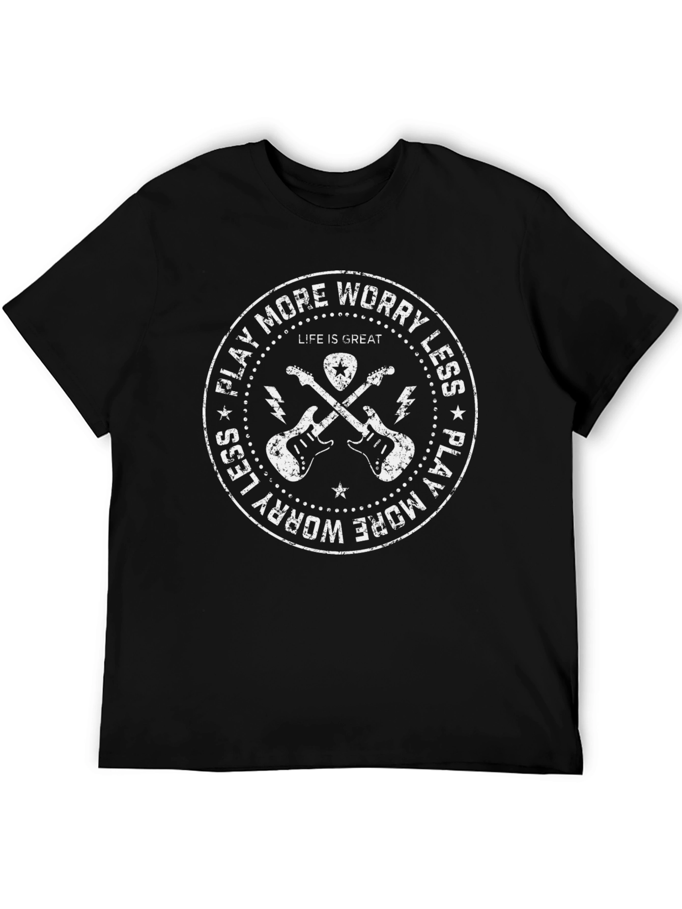Play More Worry Less Black Graphic Tee