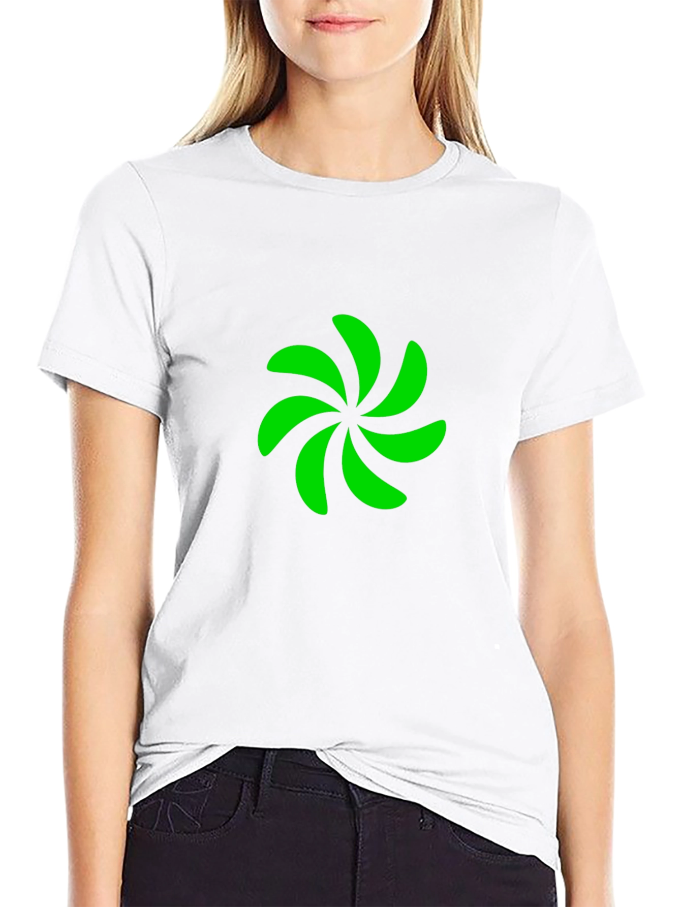 Black T-Shirt with Green Pinwheel Design