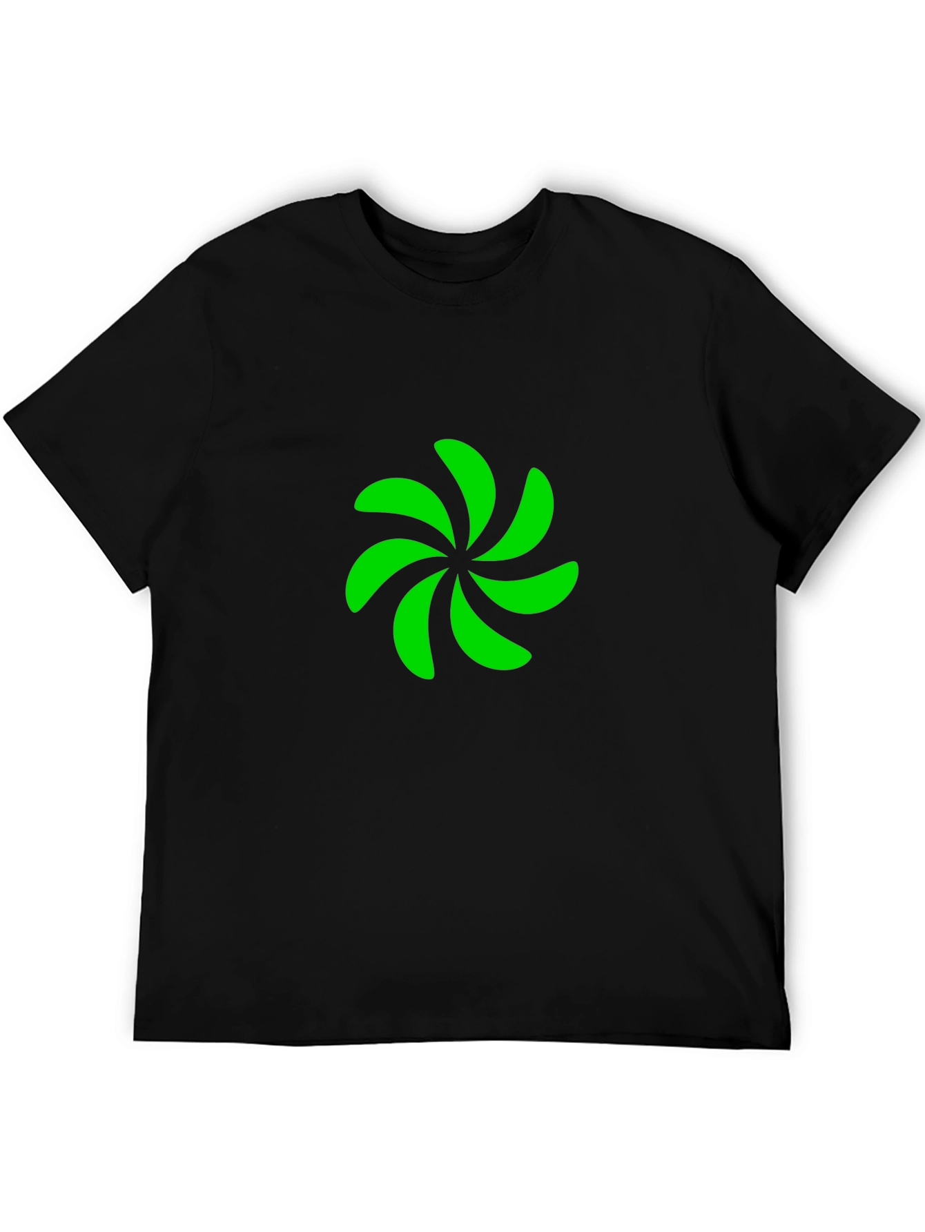 Black T-Shirt with Green Pinwheel Design