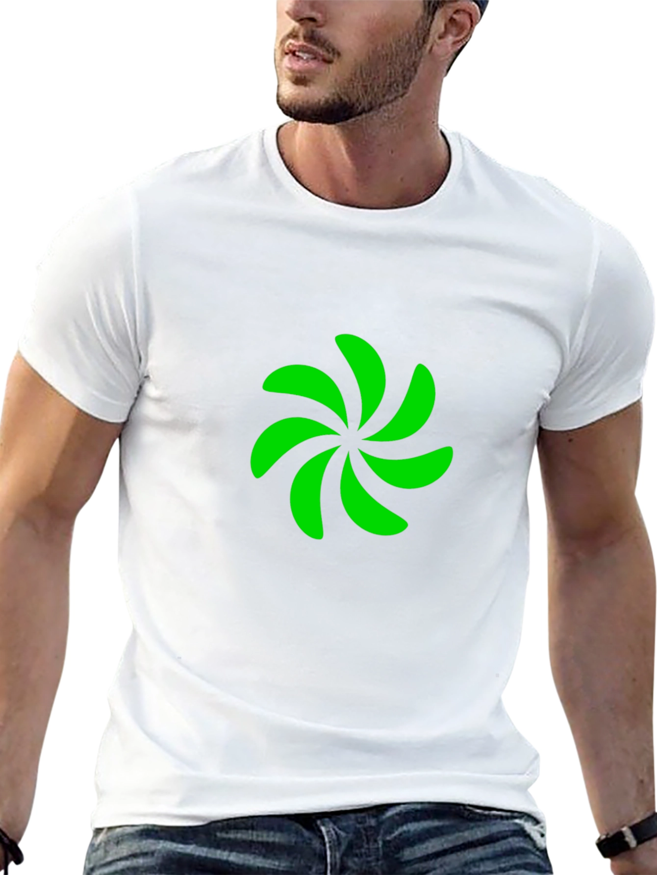 Black T-Shirt with Green Pinwheel Design