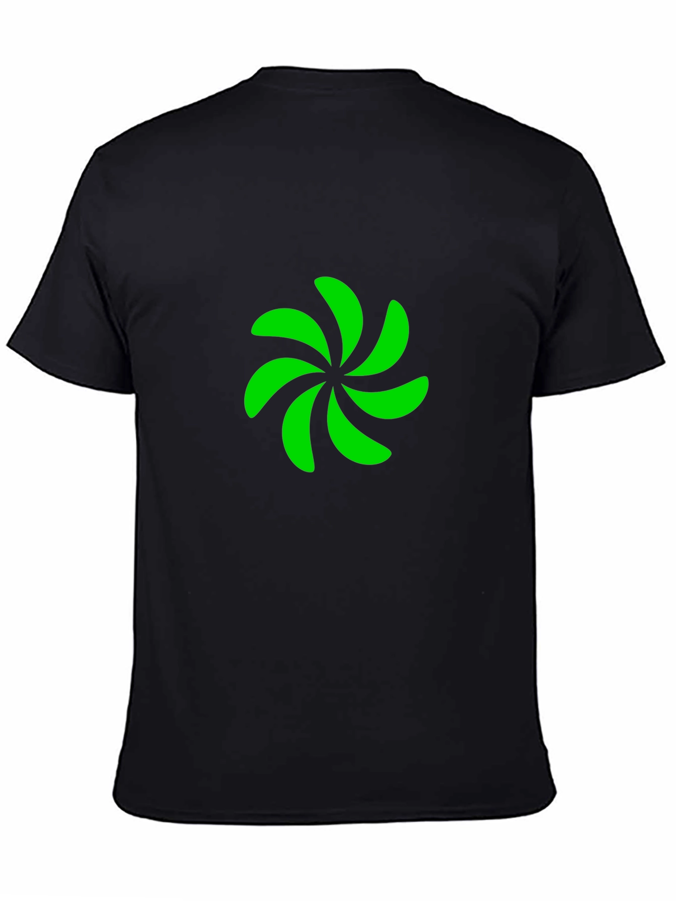 Black T-Shirt with Green Pinwheel Design
