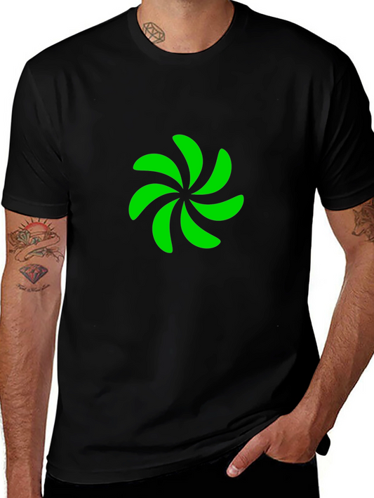 Black T-Shirt with Green Pinwheel Design