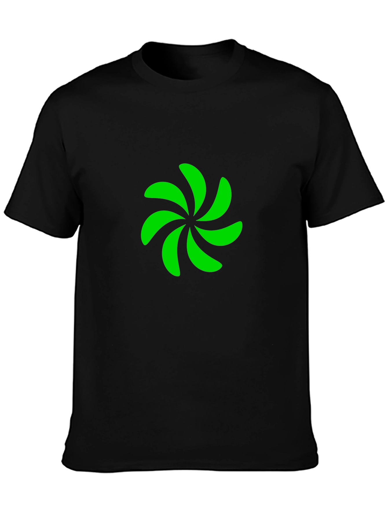 Black T-Shirt with Green Pinwheel Design