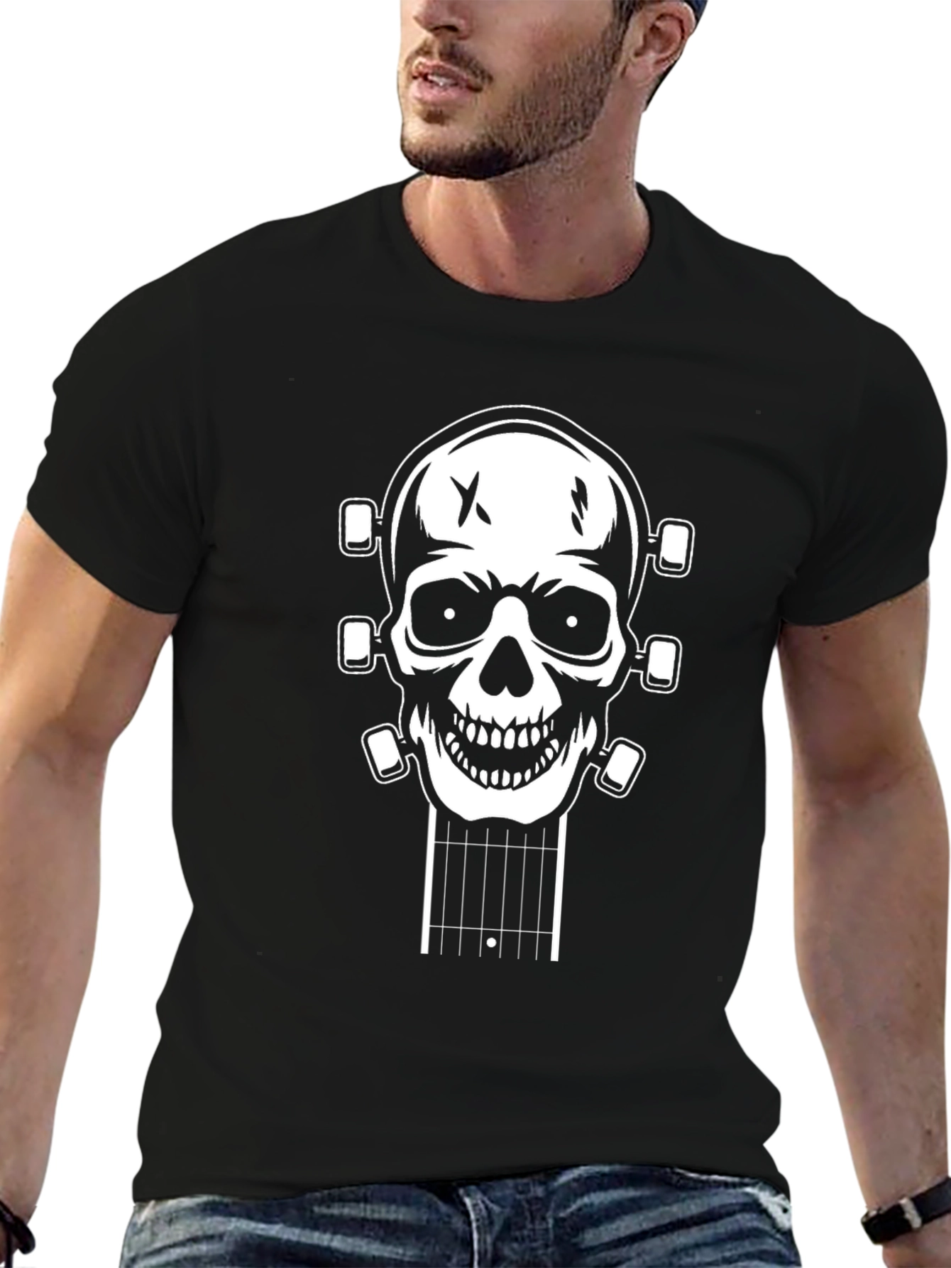 Skull Guitar Head T-Shirt - Black