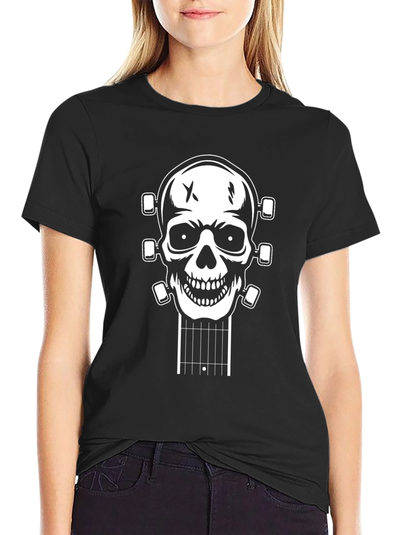 Skull Guitar Head T-Shirt - Black