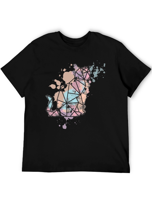 Geometric Watercolor Cat Graphic Tee - Stylish & Unique