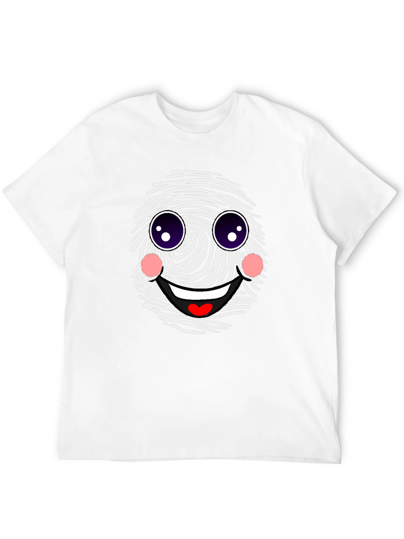 Funny Fingerprint Face Graphic Tee - Black Casual Shirt