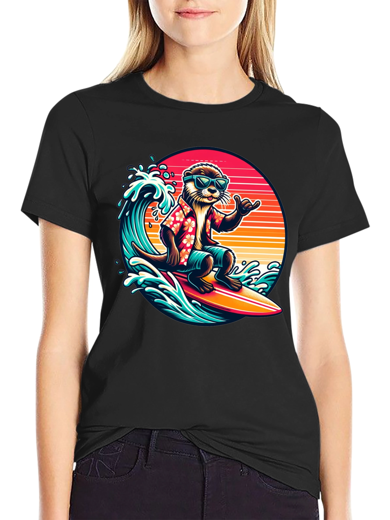 Surfing Otter T-Shirt: Retro Summer Vibes