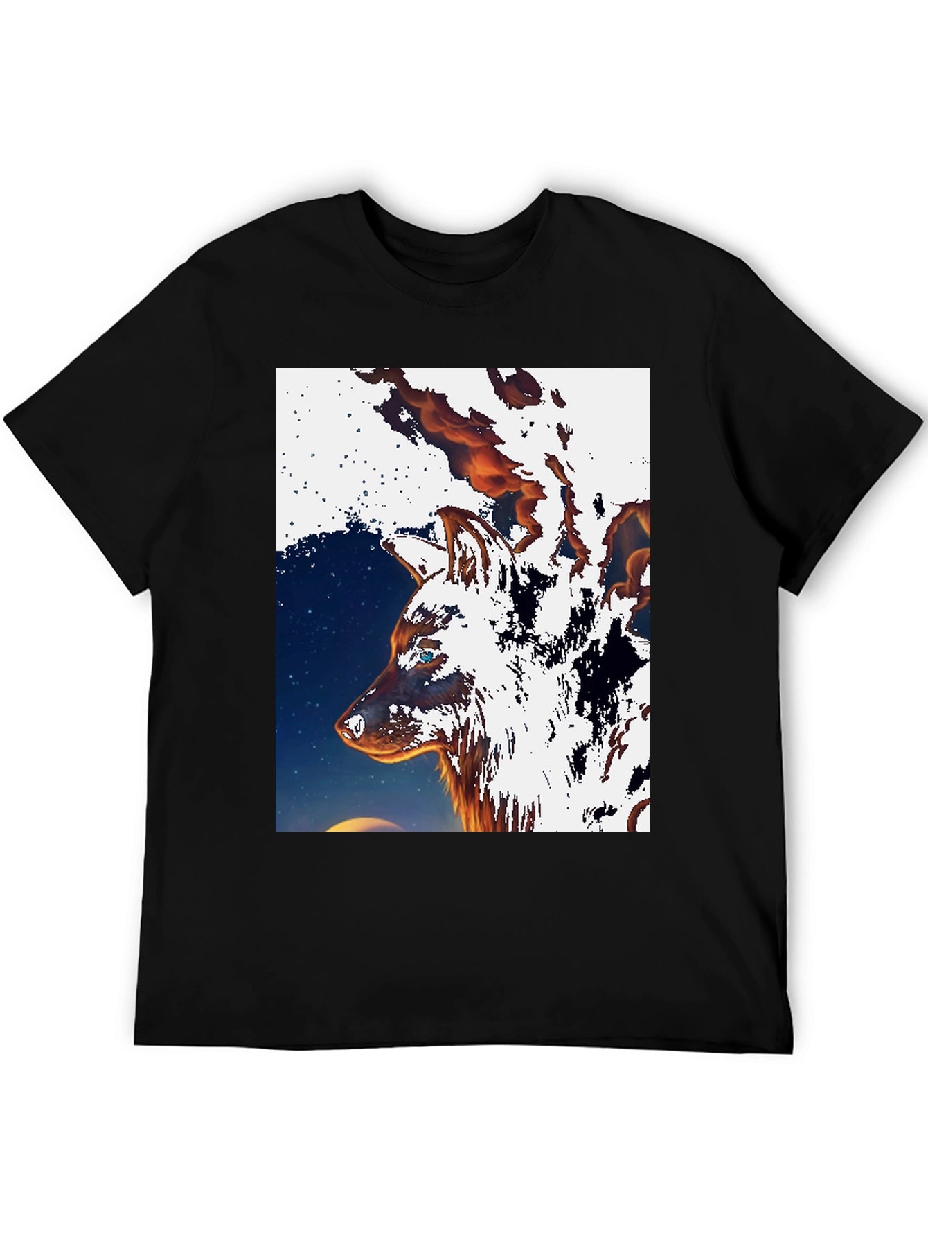 Fiery Wolf Graphic Tee - Black Cotton T-Shirt
